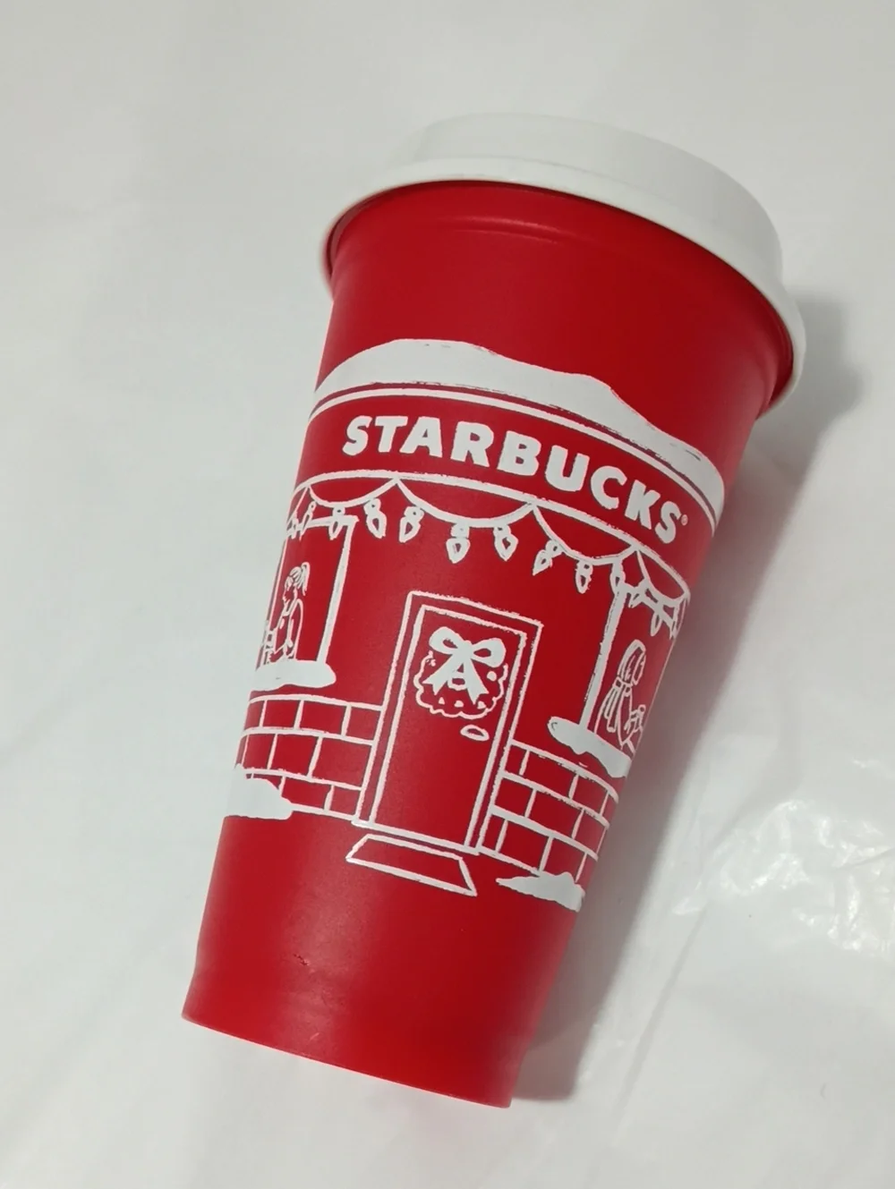 Starbucks Red Cup with White Lid and Holiday Sketch red 16-ounce